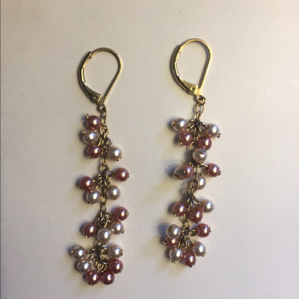 Pearl and pink champagne dangling earrings